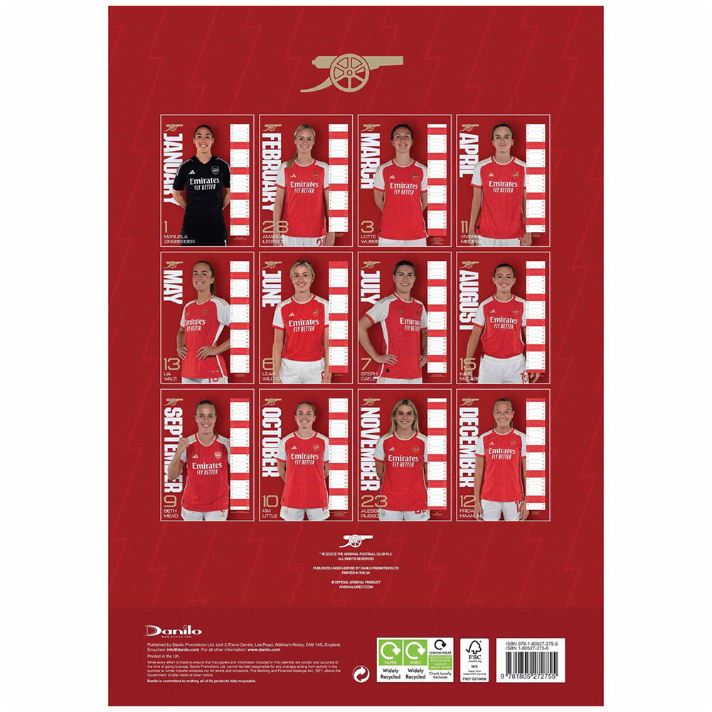 Official Arsenal WFC A3 Calendar 2024: Buy Online on Offer